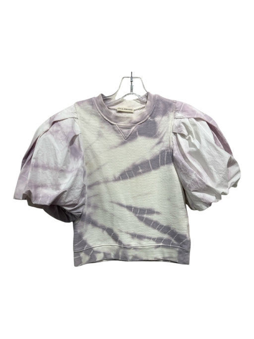 Ulla Johnson Size XS/S White & Purple Cotton Tie Dye Short Puff Sleeve Top White & Purple / XS/S