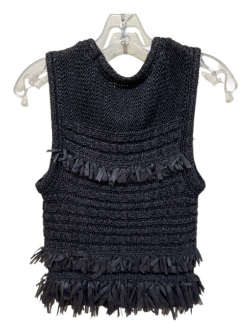 Club Monaco Size XS Black Nylon Blend Glitter Fringe Detail Cable Knit Top Black / XS