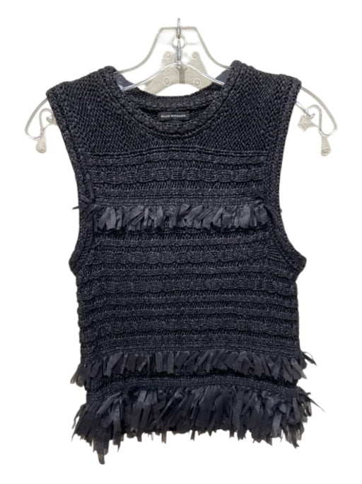 Club Monaco Size XS Black Nylon Blend Glitter Fringe Detail Cable Knit Top Black / XS