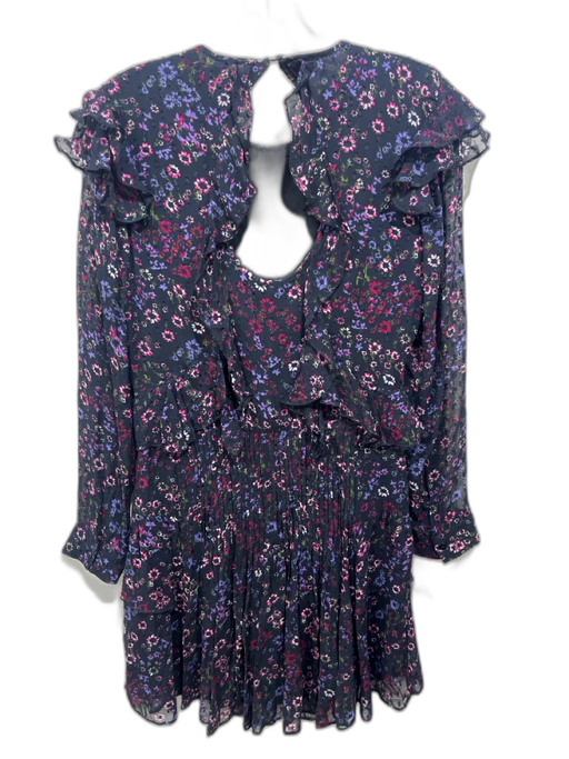 Reiss Size 4 Black & Purple Viscose Sheer Overlay Floral Long Sleeve Dress Black & Purple / 4
