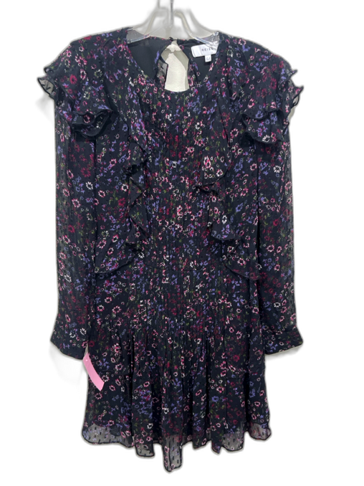 Reiss Size 4 Black & Purple Viscose Sheer Overlay Floral Long Sleeve Dress Black & Purple / 4
