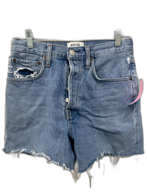 Agolde Size 26 Blue Cotton Button Fly Distressed Detail High Waist Shorts Blue / 26