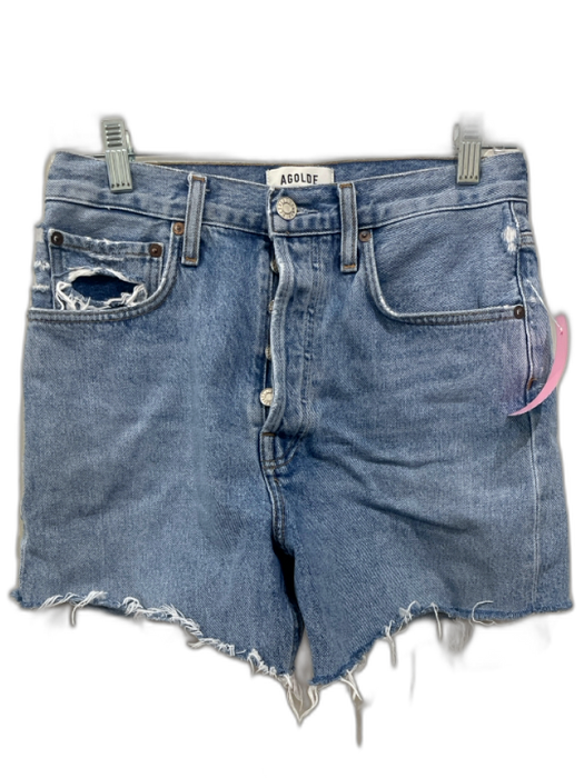 Agolde Size 26 Blue Cotton Button Fly Distressed Detail High Waist Shorts Blue / 26