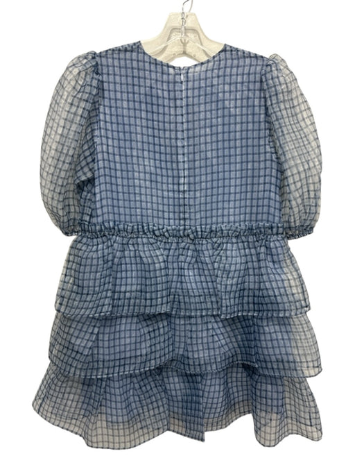 Ganni Size 36 Blue & Black Polyester Half Puff Sleeve Plaid Ruffle Tiered Dress Blue & Black / 36