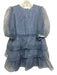 Ganni Size 36 Blue & Black Polyester Half Puff Sleeve Plaid Ruffle Tiered Dress Blue & Black / 36