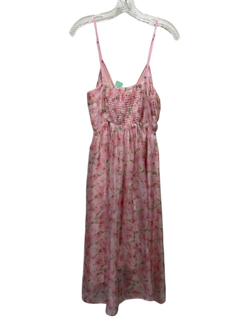 En Saison Size Small Pink & Green Polyester Spaghetti Strap Floral Pleated Dress Pink & Green / Small