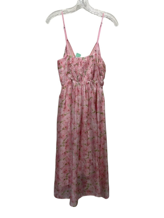 En Saison Size Small Pink & Green Polyester Spaghetti Strap Floral Pleated Dress Pink & Green / Small