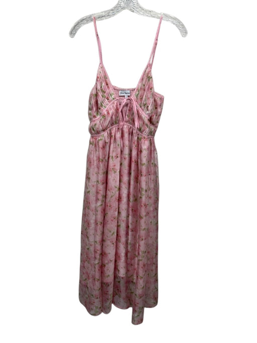 En Saison Size Small Pink & Green Polyester Spaghetti Strap Floral Pleated Dress Pink & Green / Small