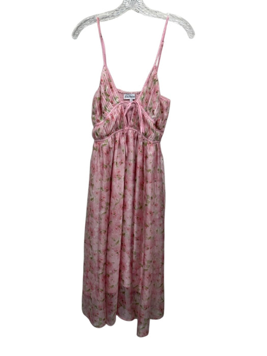 En Saison Size Small Pink & Green Polyester Spaghetti Strap Floral Pleated Dress Pink & Green / Small