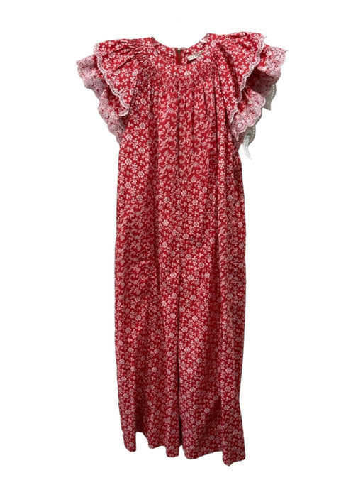 Ulla Johnson Size 4 Red & White Cotton Ruffle Cap Sleeve Floral Pleated Jumpsuit Red & White / 4