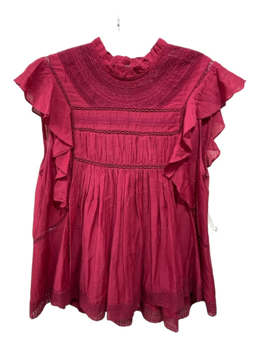 Isabel Etoile Marant Size 40 Red Pink Cotton Blend Ruffle Cap Sleeve Lace Top Red Pink / 40