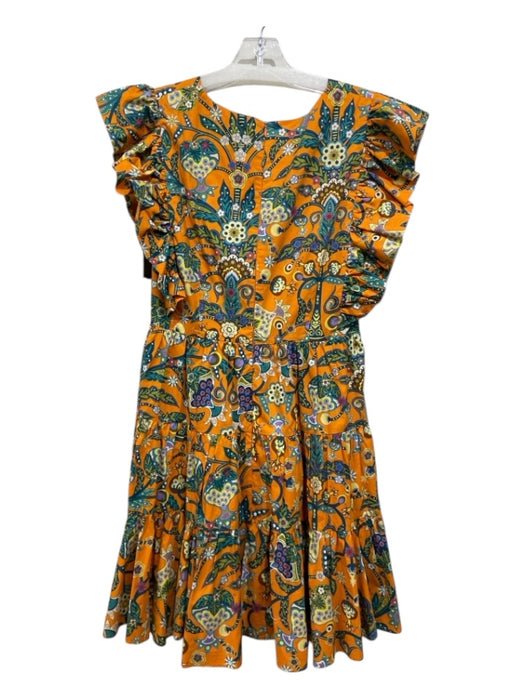 Double J Size M Green & Orange Print Cotton Floral Mini Back Zip Dress Green & Orange Print / M