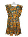 Double J Size M Green & Orange Print Cotton Floral Mini Back Zip Dress Green & Orange Print / M