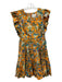 Double J Size M Green & Orange Print Cotton Floral Mini Back Zip Dress Green & Orange Print / M