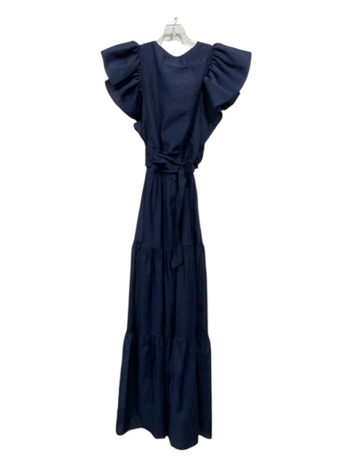 Jonathan Simkhai Size 8 Navy Blue Polyester Maxi Tiered Cap Sleeve Dress Navy Blue / 8