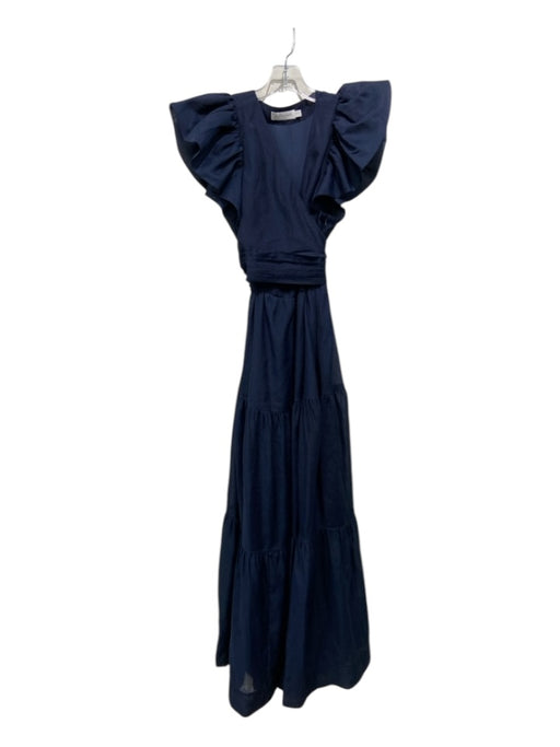 Jonathan Simkhai Size 8 Navy Blue Polyester Maxi Tiered Cap Sleeve Dress Navy Blue / 8