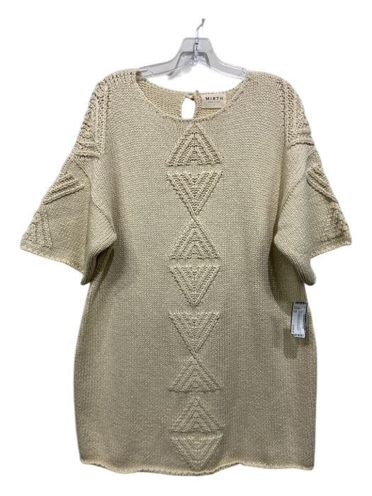 Mirth Size M Cream Cotton Rib Knit Back Keyhole Short Sleeve Knee length Dress Cream / M