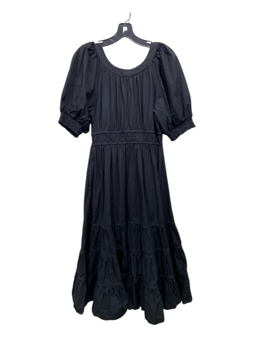 Ulla Johnson Size 4 Black Cotton Tiered Maxi Side Zip boat neck Dress Black / 4