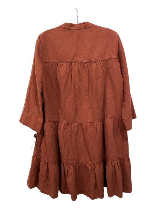 A Piece Apart Size S Burnt Orange Linen Blend Knee Length Half Button Dress Burnt Orange / S