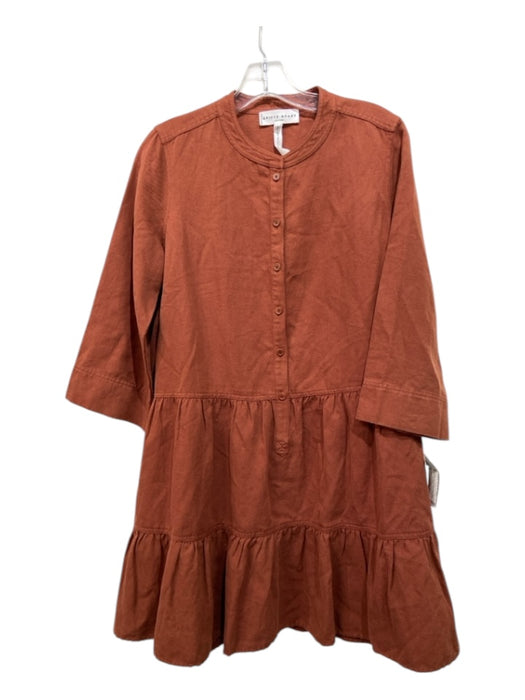 A Piece Apart Size S Burnt Orange Linen Blend Knee Length Half Button Dress Burnt Orange / S