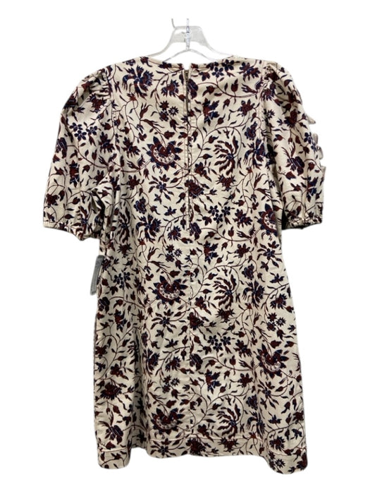 Ulla Johnson Size 6 Cream, Navy & Red Cotton Floral Short Puff Sleeve Dress Cream, Navy & Red / 6