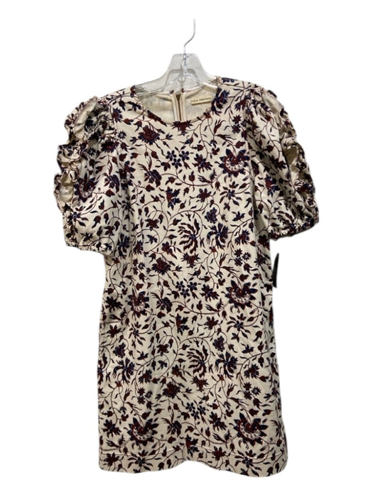 Ulla Johnson Size 6 Cream, Navy & Red Cotton Floral Short Puff Sleeve Dress Cream, Navy & Red / 6