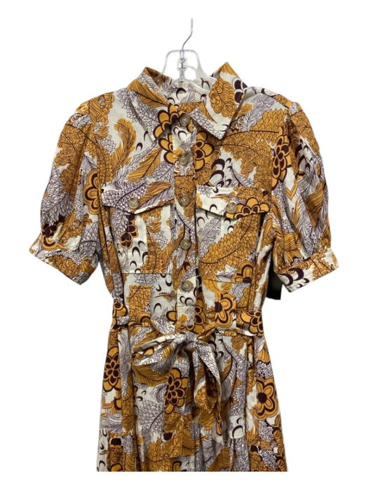 Derek Lam 10 Crosby Size 6 Brown, Yellow & White Linen & Rayon Floral Dress Brown, Yellow & White / 6