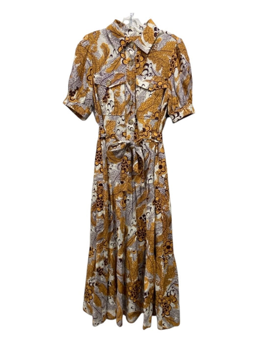 Derek Lam 10 Crosby Size 6 Brown, Yellow & White Linen & Rayon Floral Dress Brown, Yellow & White / 6