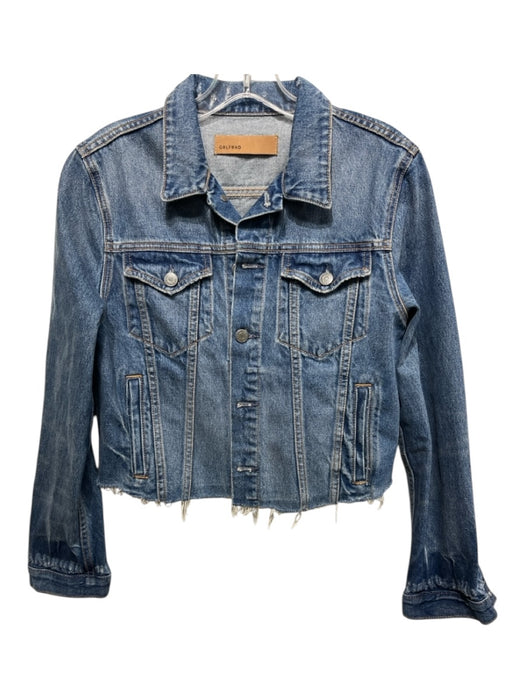 GRLFRND Size S Medium Wash Cotton Denim Crop Frayed Button Down Jacket Medium Wash / S