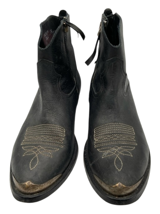 Golden Goose Shoe Size 38 Black Leather Embroidered Metal Tip Almond Toe Booties Black / 38