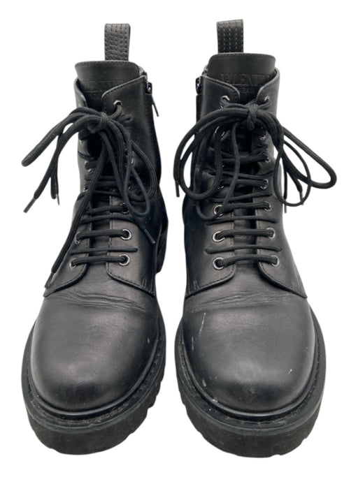 Valentino Garavani Shoe Size 38 Black Leather Lace Up Side Zip Combat Boots Black / 38