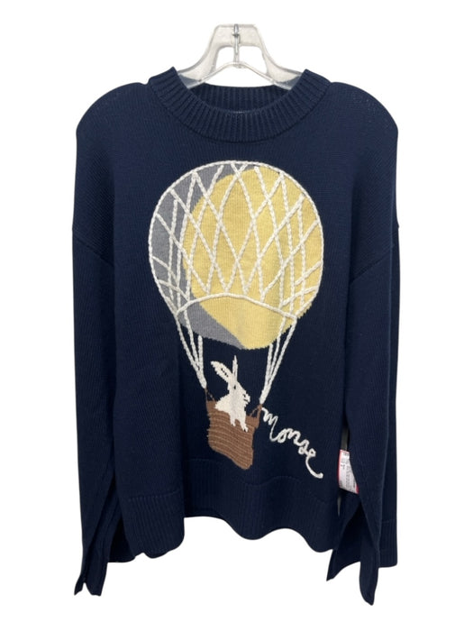 Monse Size S Navy Blue, White, Yellow Merino Wool Bunny Side Slits Sweater Navy Blue, White, Yellow / S