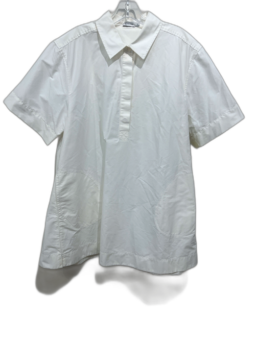 Simkhai Size M White Cotton Blend Short Sleeve Collared Quarter Button Dress White / M