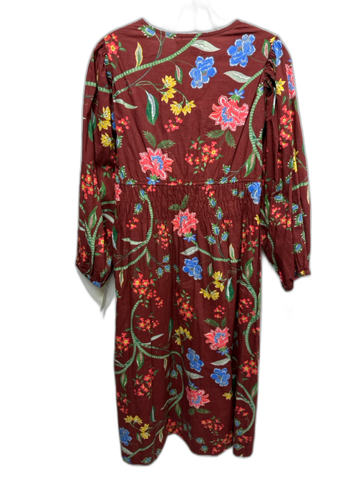 Cara Cara Size M Brick Red & Multi Cotton Floral Long Balloon Sleeve Dress Brick Red & Multi / M