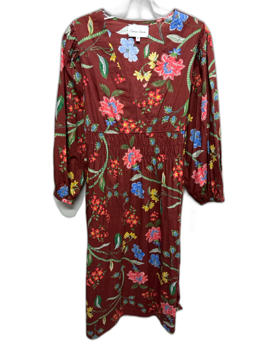 Cara Cara Size M Brick Red & Multi Cotton Floral Long Balloon Sleeve Dress Brick Red & Multi / M