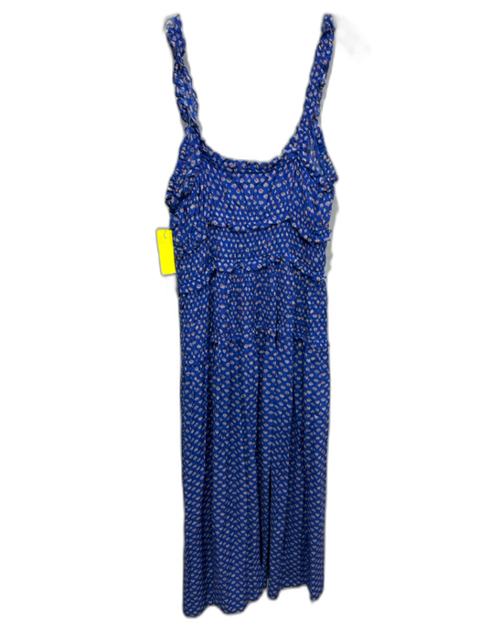 Doen Size L Blue, White & Red Cotton Blend Floral Sleeveless Elastic Waist Dress Blue, White & Red / L