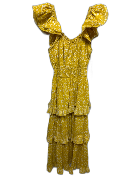 Cleobella Size M Yellow & White Cotton Abstract Print Sleeveless Ruffle Dress Yellow & White / M