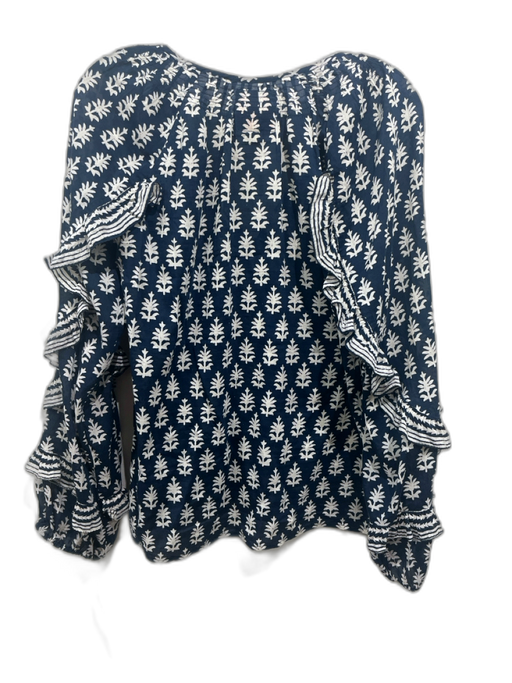 Bell by Alicia Bell Size M Navy Blue & White Cotton & Silk Block Printed Top Navy Blue & White / M