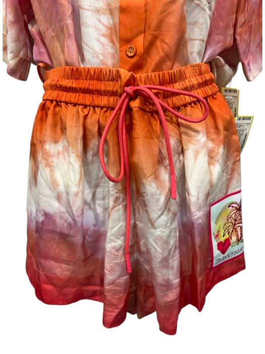 Zimmermann Size 1 Pink, Orange & White Silk Elastic & Drawstring Waist Short Set Pink, Orange & White / 1
