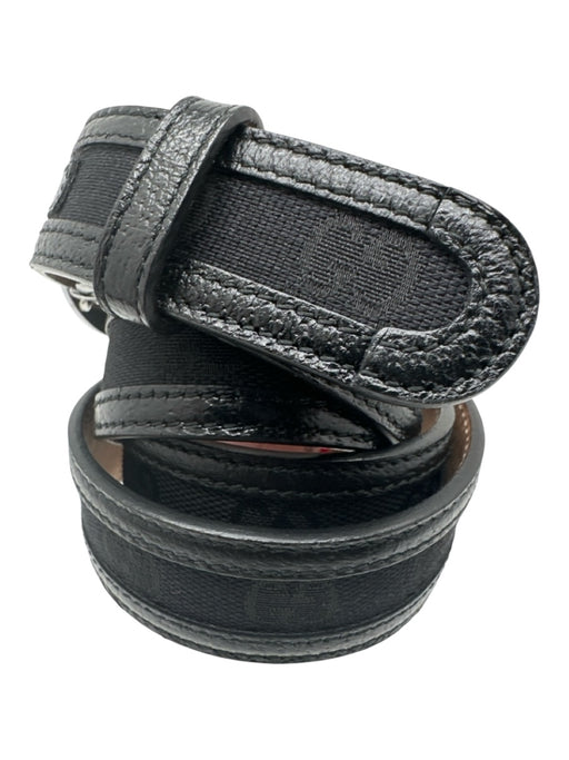 Gucci Black Canvas & Leather Gunmetal Hardware Interlocking GG Peg Clasp Belts Black / 85/34