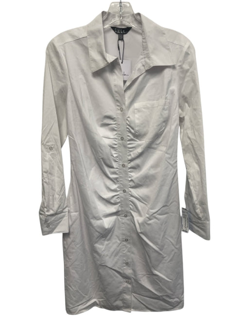 Nicole Miller Size 4 White Cotton & Polyester Long Sleeve Buttons Dress White / 4