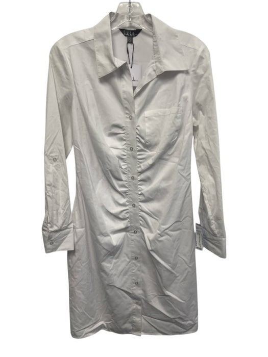 Nicole Miller Size 4 White Cotton & Polyester Long Sleeve Buttons Dress White / 4