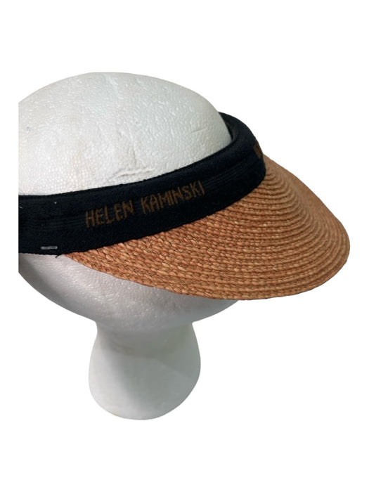 Helen Kaminski Black & Brown Raffia Visor Woven Brim Hat Black & Brown / One Size