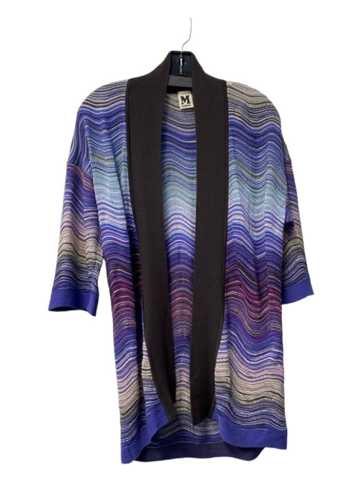 Missoni Size Est M Blue & Purple Knit Wavy Lines Half Sleeve Open Front Cardigan Blue & Purple / Est M