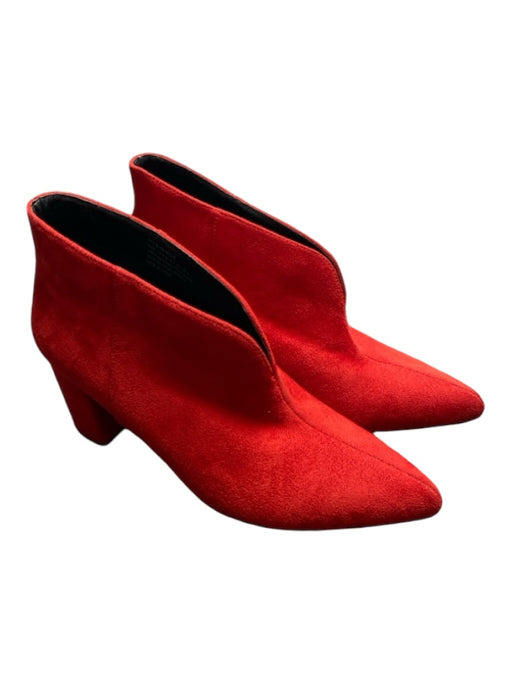 Halston Shoe Size 7.5 Red Vegan Suede Pointed Block Heel Split Front Booties Red / 7.5