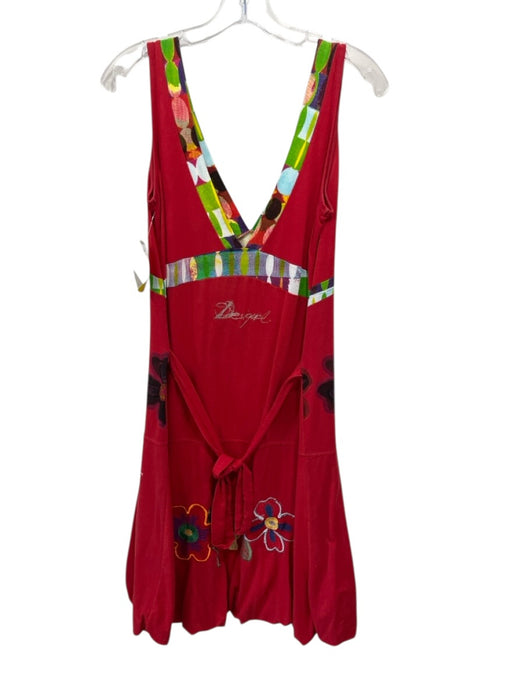 Desigual Size L red, purple, multi Cotton Floral Embroidered Floral Print Dress red, purple, multi / L