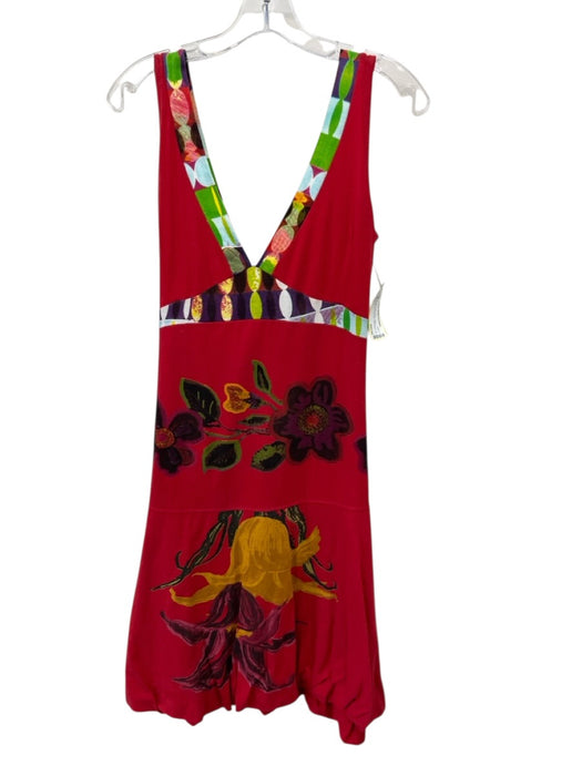 Desigual Size L red, purple, multi Cotton Floral Embroidered Floral Print Dress red, purple, multi / L