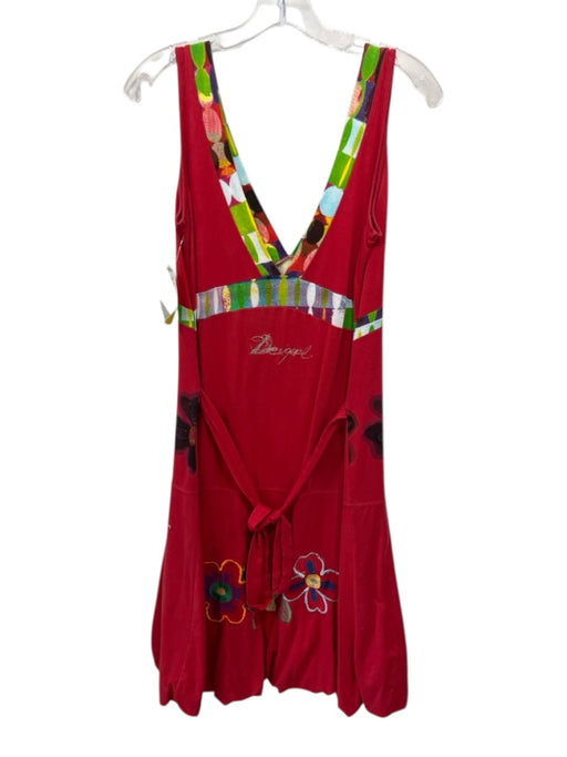 Desigual Size L red, purple, multi Cotton Floral Embroidered Floral Print Dress red, purple, multi / L