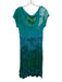 Desigual Size L Green & Blue Cotton Short Sleeve Embroidered Floral Dress Green & Blue / L