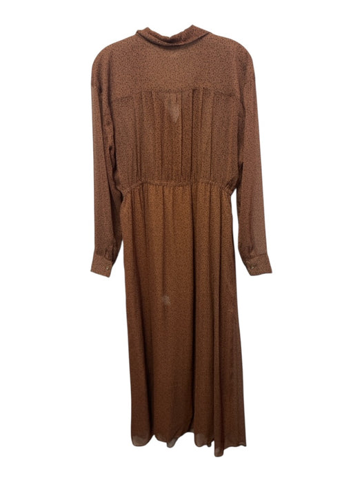 American Vintage Size L Brown & Black Polyester Long Sheer Sleeves Buttons Dress Brown & Black / L